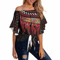 Aotearoa Maori Ngapuhi Iwi Off Shoulder Wrap Waist Top Korowai Tukutuku Kaokao Motifs