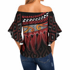 Aotearoa Maori Ngapuhi Iwi Off Shoulder Wrap Waist Top Korowai Tukutuku Kaokao Motifs