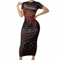 Aotearoa Maori Ngapuhi Iwi Short Sleeve Bodycon Dress Korowai Tukutuku Kaokao Motifs