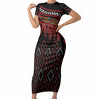 Aotearoa Maori Ngapuhi Iwi Short Sleeve Bodycon Dress Korowai Tukutuku Kaokao Motifs