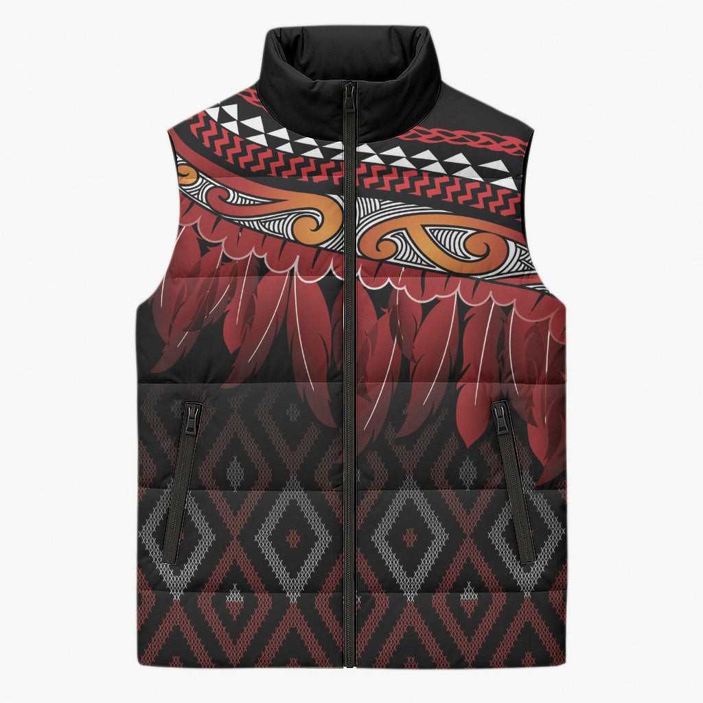 Aotearoa Maori Ngapuhi Iwi Sleeveless Puffer Jacket Korowai Tukutuku Kaokao Motifs