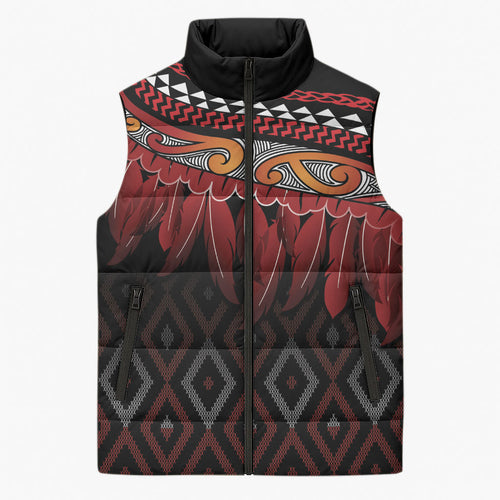 Aotearoa Maori Ngapuhi Iwi Sleeveless Puffer Jacket Korowai Tukutuku Kaokao Motifs