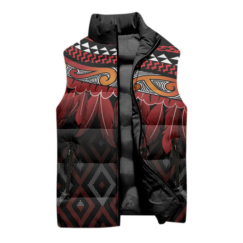 Aotearoa Maori Ngapuhi Iwi Sleeveless Puffer Jacket Korowai Tukutuku Kaokao Motifs