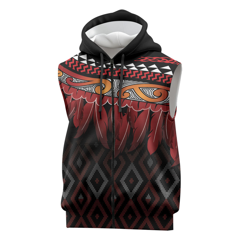 Aotearoa Maori Ngapuhi Iwi Sleeveless Zip Hoodie Korowai Tukutuku Kaokao Motifs