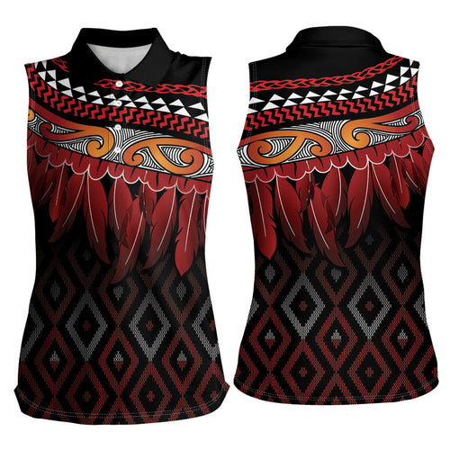Aotearoa Maori Ngapuhi Iwi Women Sleeveless Polo Shirt Korowai Tukutuku Kaokao Motifs