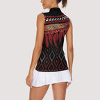Aotearoa Maori Ngapuhi Iwi Women Sleeveless Polo Shirt Korowai Tukutuku Kaokao Motifs