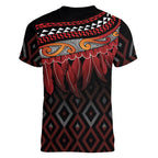 Aotearoa Maori Ngapuhi Iwi Women V-Neck T-Shirt Korowai Tukutuku Kaokao Motifs