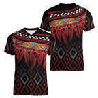 Aotearoa Maori Ngapuhi Iwi Women V-Neck T-Shirt Korowai Tukutuku Kaokao Motifs