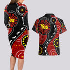 australia-indigenous-couples-matching-long-sleeve-bodycon-dress-and-hawaiian-shirt-vote-yes-aboriginal-flag-color