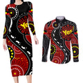 australia-indigenous-couples-matching-long-sleeve-bodycon-dress-and-long-sleeve-button-shirts-vote-yes-aboriginal-flag-color