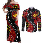 australia-indigenous-couples-matching-off-shoulder-maxi-dress-and-long-sleeve-button-shirts-vote-yes-aboriginal-flag-color