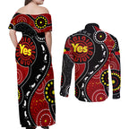 australia-indigenous-couples-matching-off-shoulder-maxi-dress-and-long-sleeve-button-shirts-vote-yes-aboriginal-flag-color