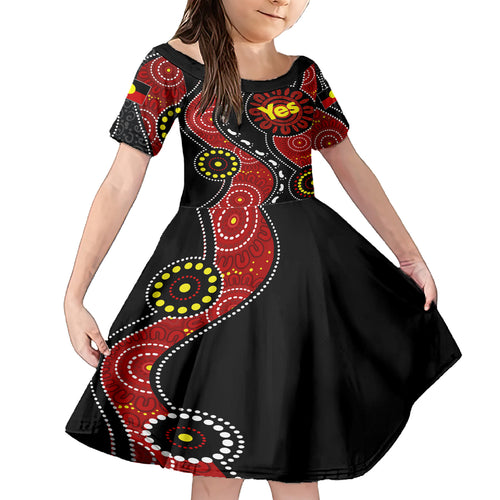 australia-indigenous-family-matching-short-sleeve-bodycon-dress-and-hawaiian-shirt-vote-yes-aboriginal-flag-color