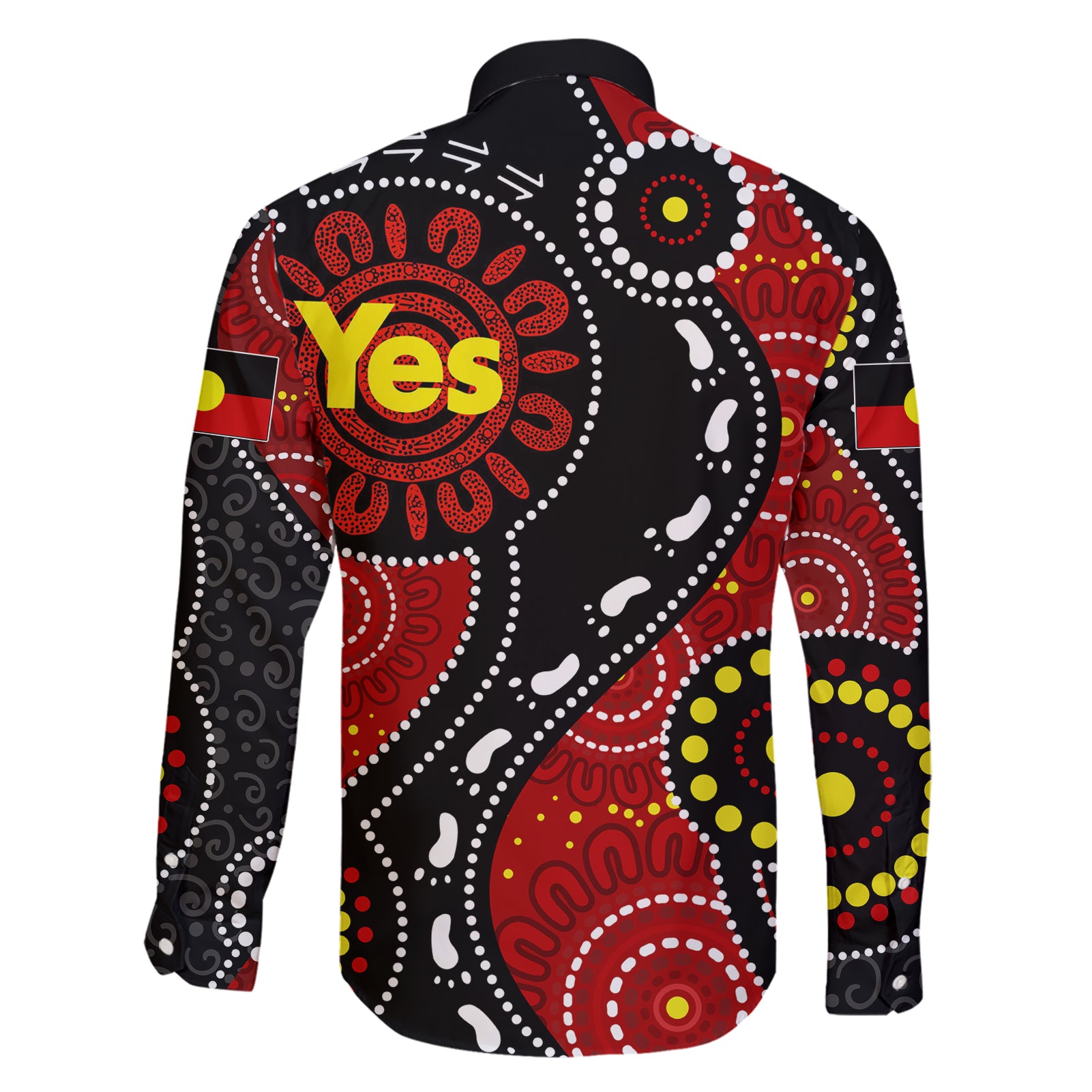 australia-indigenous-family-matching-short-sleeve-bodycon-dress-and-hawaiian-shirt-vote-yes-aboriginal-flag-color