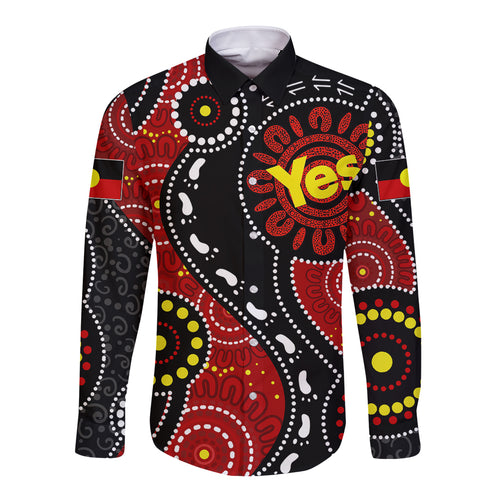 australia-indigenous-long-sleeve-button-shirt-vote-yes-aboriginal-flag-color