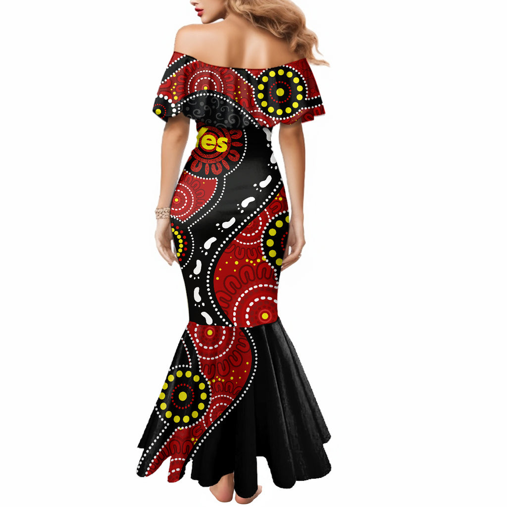australia-indigenous-mermaid-dress-vote-yes-aboriginal-flag-color