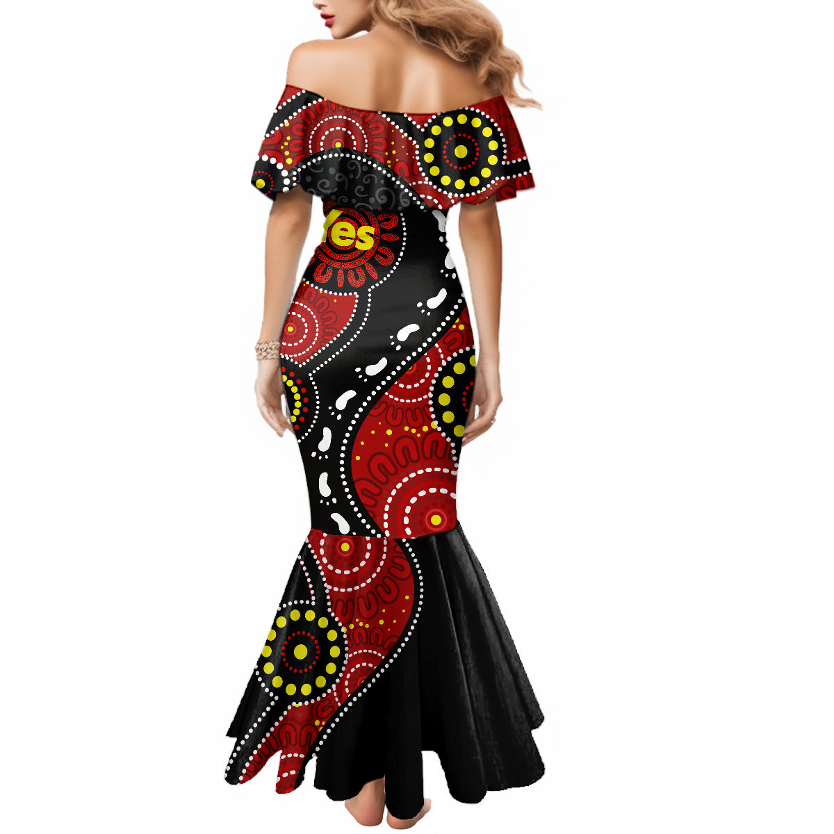 australia-indigenous-mermaid-dress-vote-yes-aboriginal-flag-color