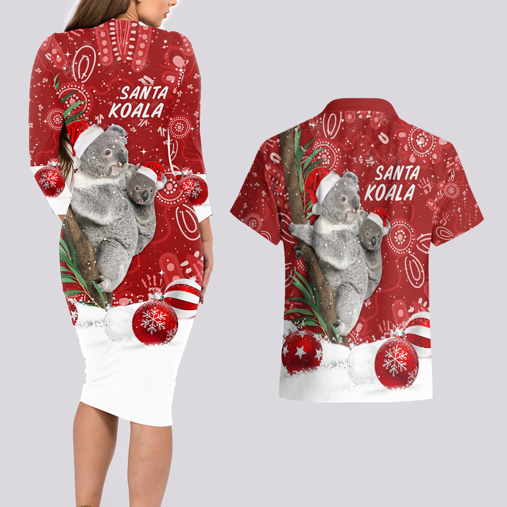australia-christmas-aboriginal-couples-matching-long-sleeve-bodycon-dress-and-hawaiian-shirt-santa-koala-ver01