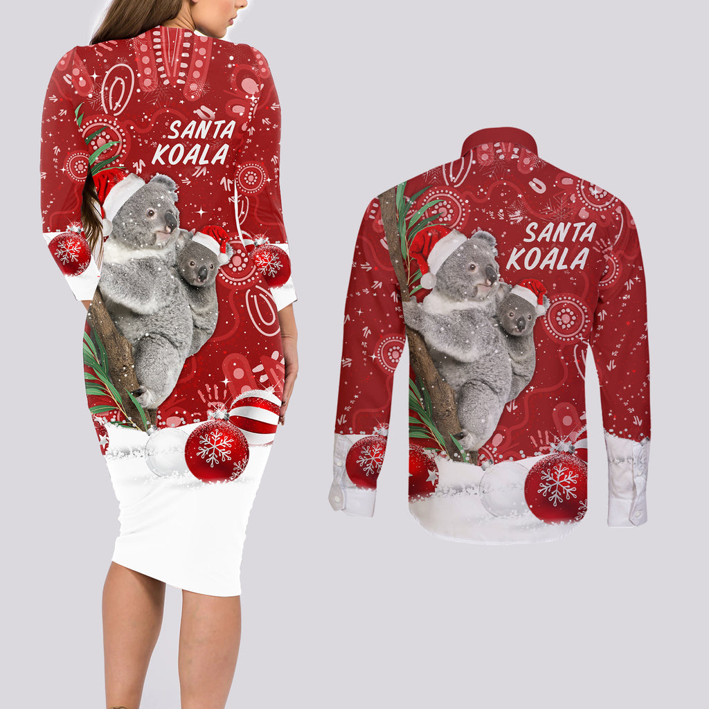 australia-christmas-aboriginal-couples-matching-long-sleeve-bodycon-dress-and-long-sleeve-button-shirt-santa-koala-ver01