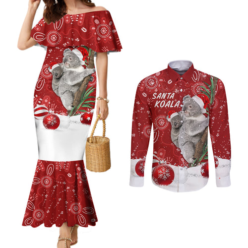 australia-christmas-aboriginal-couples-matching-mermaid-dress-and-long-sleeve-button-shirt-santa-koala-ver01