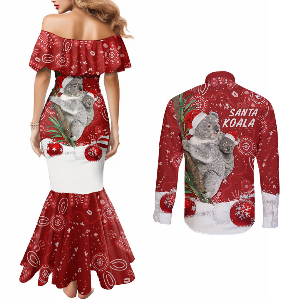 australia-christmas-aboriginal-couples-matching-mermaid-dress-and-long-sleeve-button-shirt-santa-koala-ver01