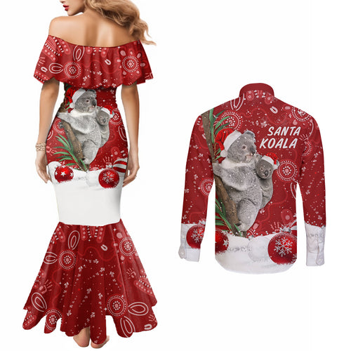 australia-christmas-aboriginal-couples-matching-mermaid-dress-and-long-sleeve-button-shirt-santa-koala-ver01