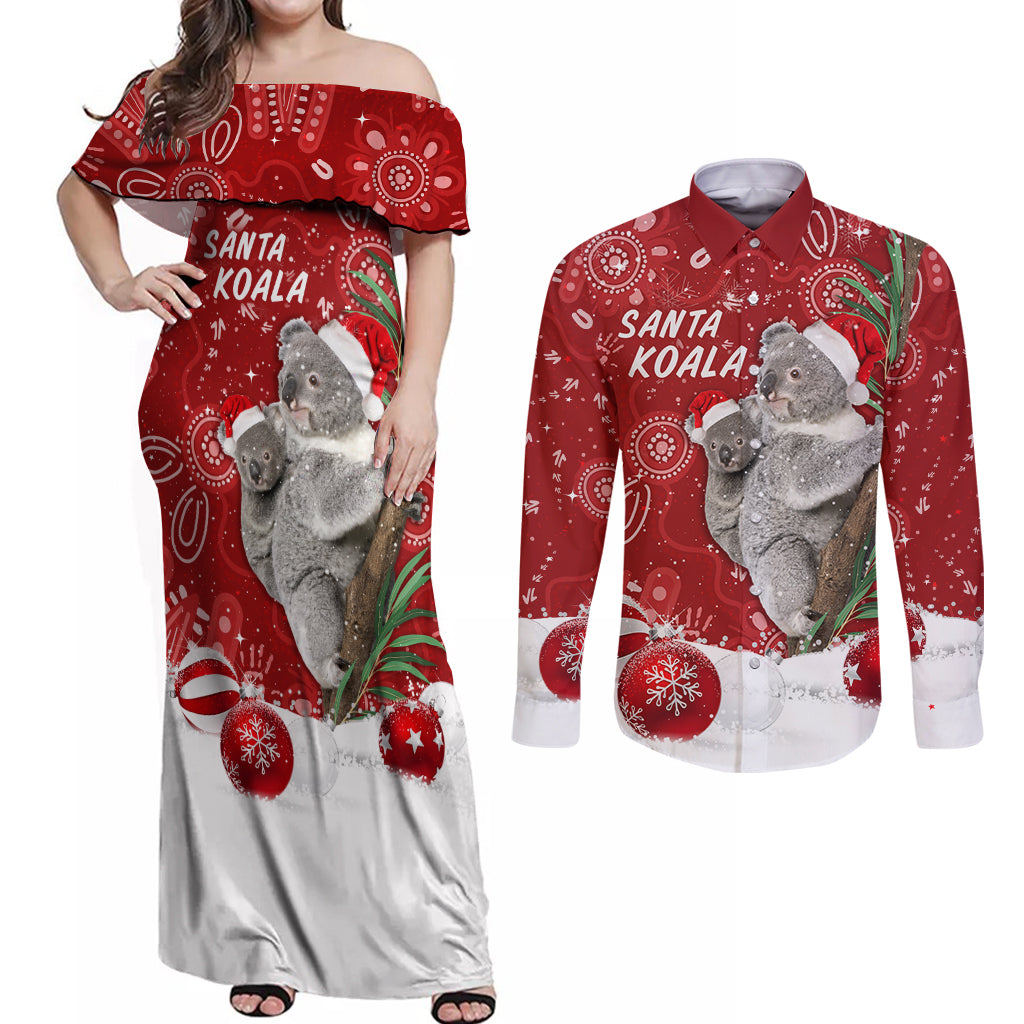australia-christmas-aboriginal-couples-matching-off-shoulder-maxi-dress-and-long-sleeve-button-shirt-santa-koala-ver01