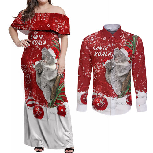 australia-christmas-aboriginal-couples-matching-off-shoulder-maxi-dress-and-long-sleeve-button-shirt-santa-koala-ver01
