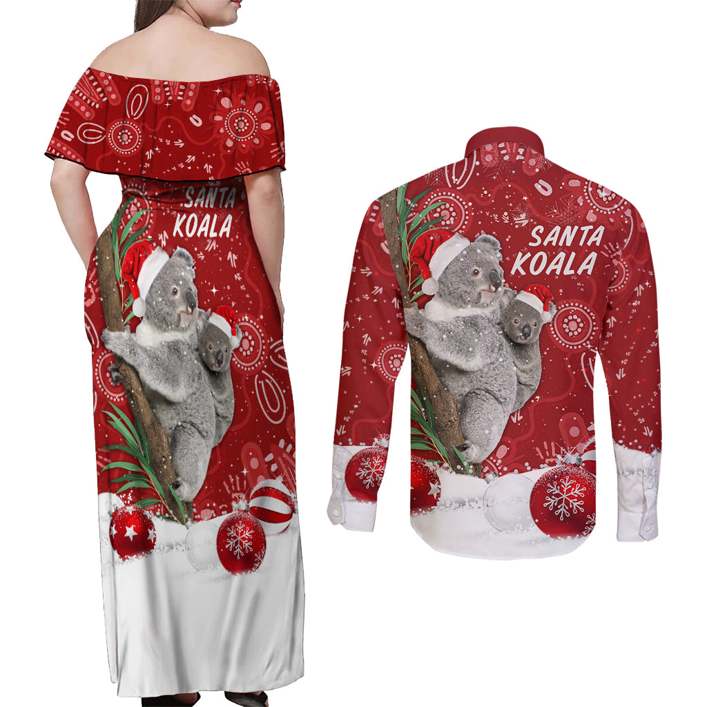 australia-christmas-aboriginal-couples-matching-off-shoulder-maxi-dress-and-long-sleeve-button-shirt-santa-koala-ver01