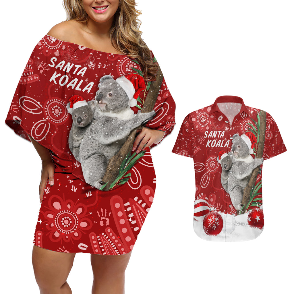 australia-christmas-aboriginal-couples-matching-off-shoulder-short-dress-and-hawaiian-shirt-santa-koala-ver01