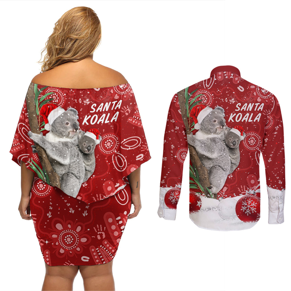 australia-christmas-aboriginal-couples-matching-off-shoulder-short-dress-and-long-sleeve-button-shirt-santa-koala-ver01