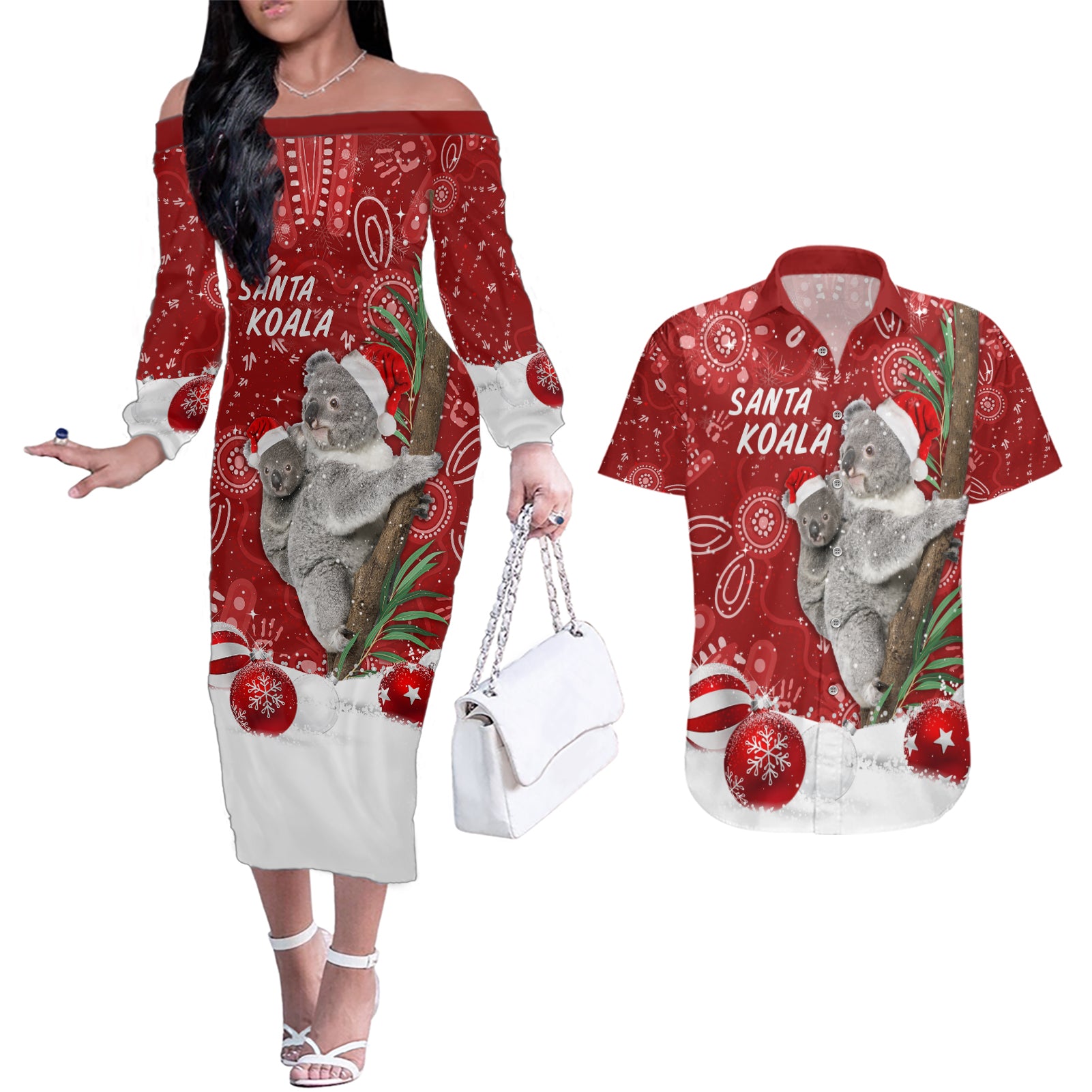 australia-christmas-aboriginal-couples-matching-off-the-shoulder-long-sleeve-dress-and-hawaiian-shirt-santa-koala-ver01