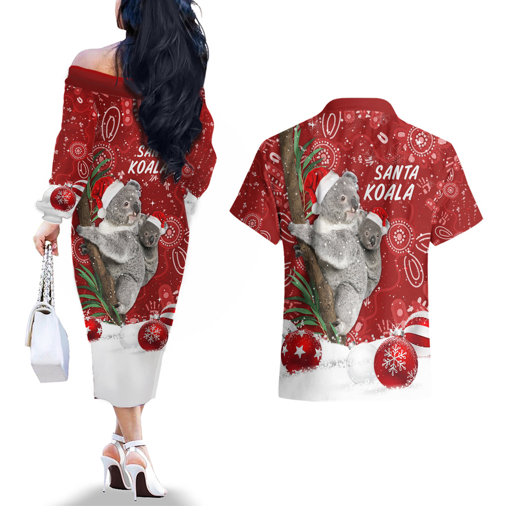 australia-christmas-aboriginal-couples-matching-off-the-shoulder-long-sleeve-dress-and-hawaiian-shirt-santa-koala-ver01