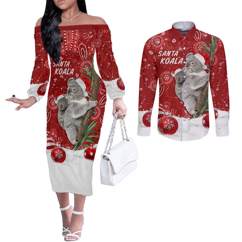 australia-christmas-aboriginal-couples-matching-off-the-shoulder-long-sleeve-dress-and-long-sleeve-button-shirt-santa-koala-ver01