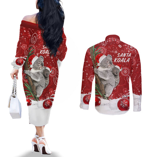 australia-christmas-aboriginal-couples-matching-off-the-shoulder-long-sleeve-dress-and-long-sleeve-button-shirt-santa-koala-ver01