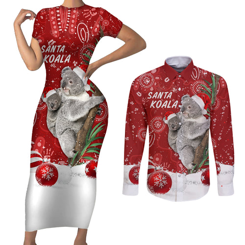 australia-christmas-aboriginal-couples-matching-short-sleeve-bodycon-dress-and-long-sleeve-button-shirt-santa-koala-ver01