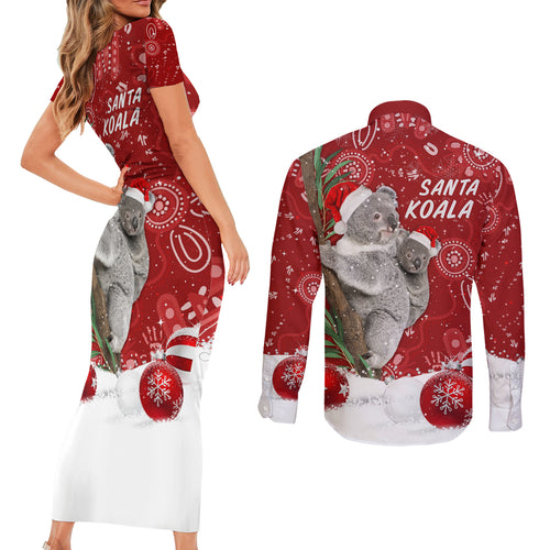 australia-christmas-aboriginal-couples-matching-short-sleeve-bodycon-dress-and-long-sleeve-button-shirt-santa-koala-ver01