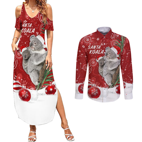 australia-christmas-aboriginal-couples-matching-summer-maxi-dress-and-long-sleeve-button-shirt-santa-koala-ver01