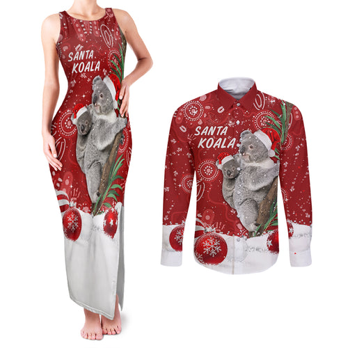 australia-christmas-aboriginal-couples-matching-tank-maxi-dress-and-long-sleeve-button-shirt-santa-koala-ver01