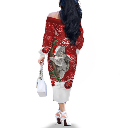 australia-christmas-aboriginal-family-matching-off-shoulder-long-sleeve-dress-and-hawaiian-shirt-santa-koala-ver01