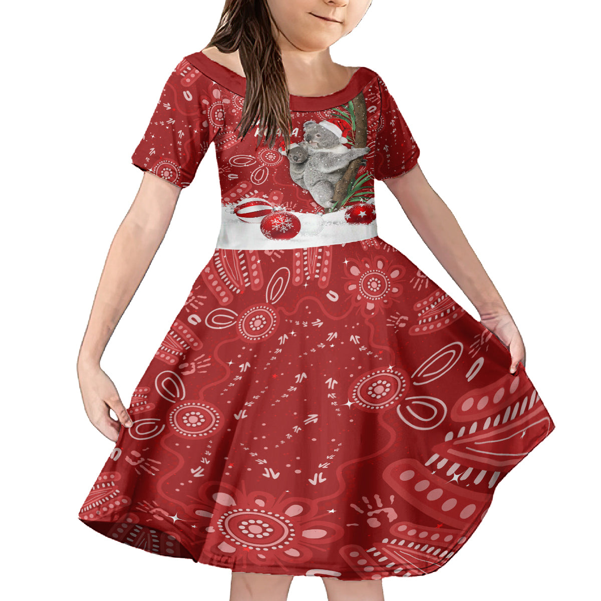 australia-christmas-aboriginal-kid-short-sleeve-dress-santa-koala-ver01