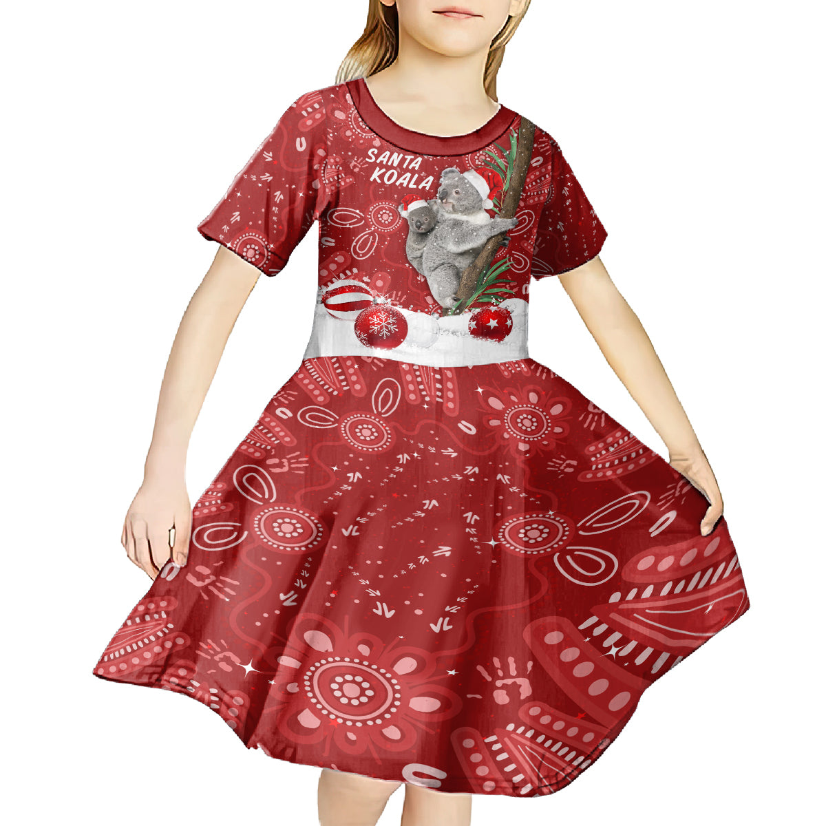 australia-christmas-aboriginal-kid-short-sleeve-dress-santa-koala-ver01