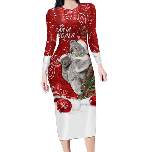 australia-christmas-aboriginal-long-sleeve-bodycon-dress-santa-koala-ver01