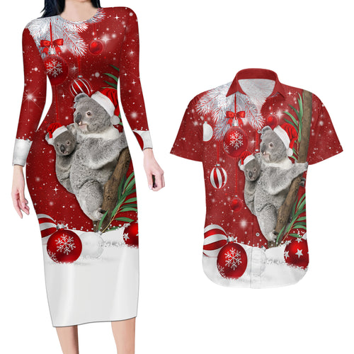 australia-christmas-couples-matching-long-sleeve-bodycon-dress-and-hawaiian-shirt-santa-koala-ver02