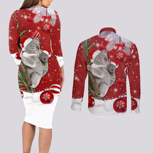 australia-christmas-couples-matching-long-sleeve-bodycon-dress-and-long-sleeve-button-shirt-santa-koala-ver02