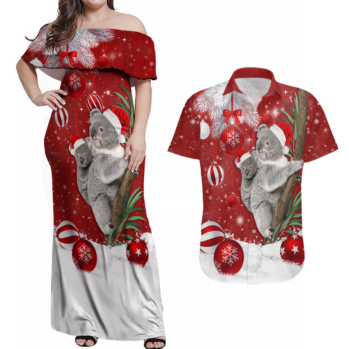 australia-christmas-couples-matching-off-shoulder-maxi-dress-and-hawaiian-shirt-santa-koala-ver02