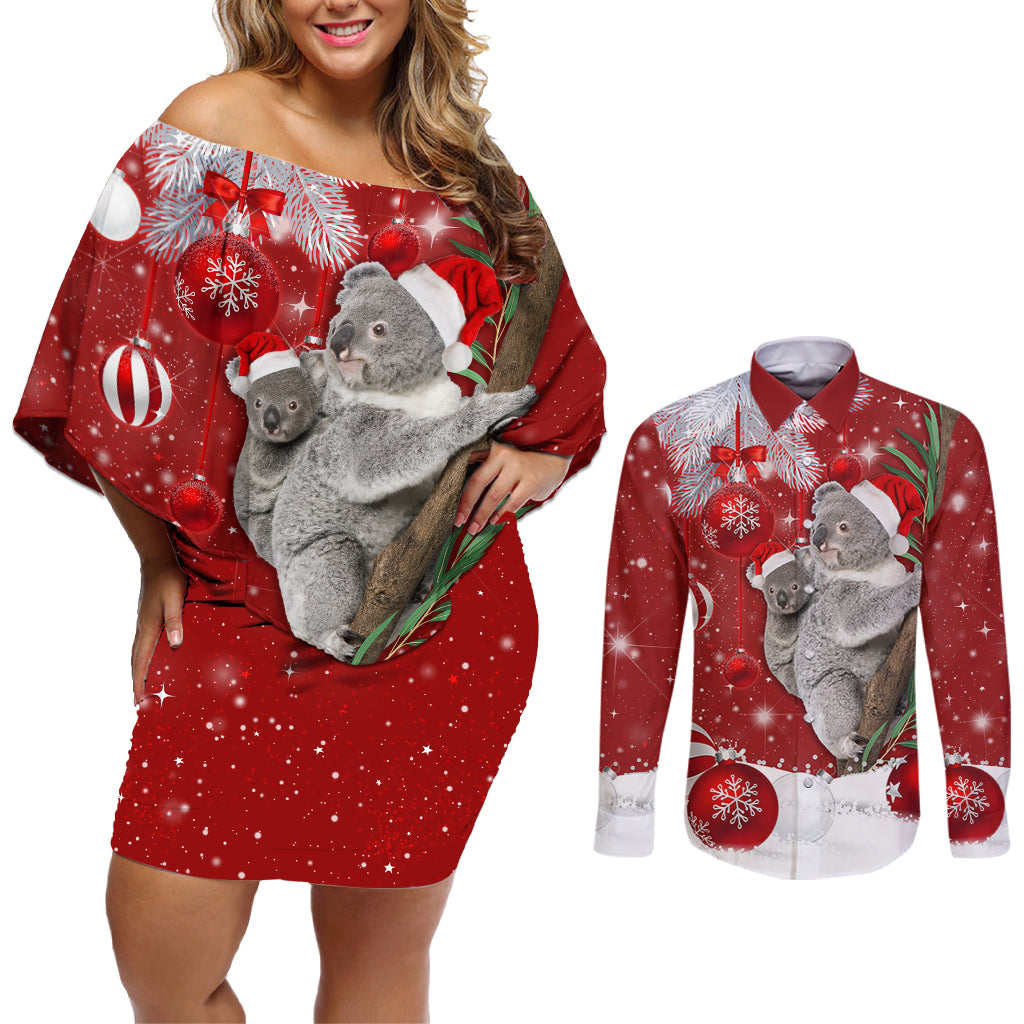 australia-christmas-couples-matching-off-shoulder-short-dress-and-long-sleeve-button-shirt-santa-koala-ver02