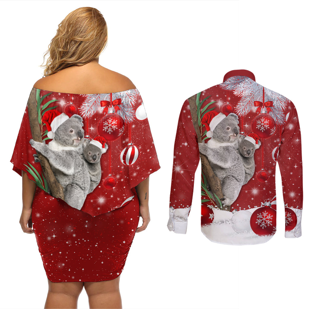 australia-christmas-couples-matching-off-shoulder-short-dress-and-long-sleeve-button-shirt-santa-koala-ver02