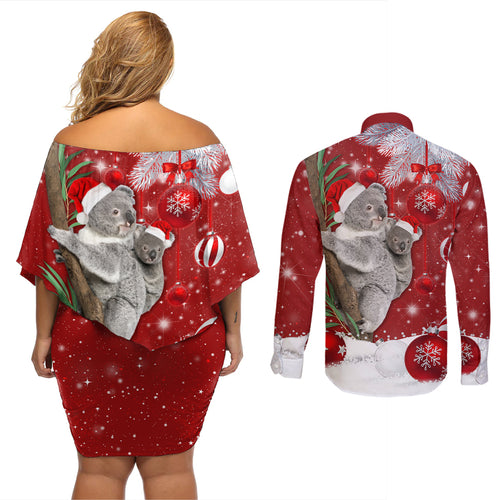 australia-christmas-couples-matching-off-shoulder-short-dress-and-long-sleeve-button-shirt-santa-koala-ver02