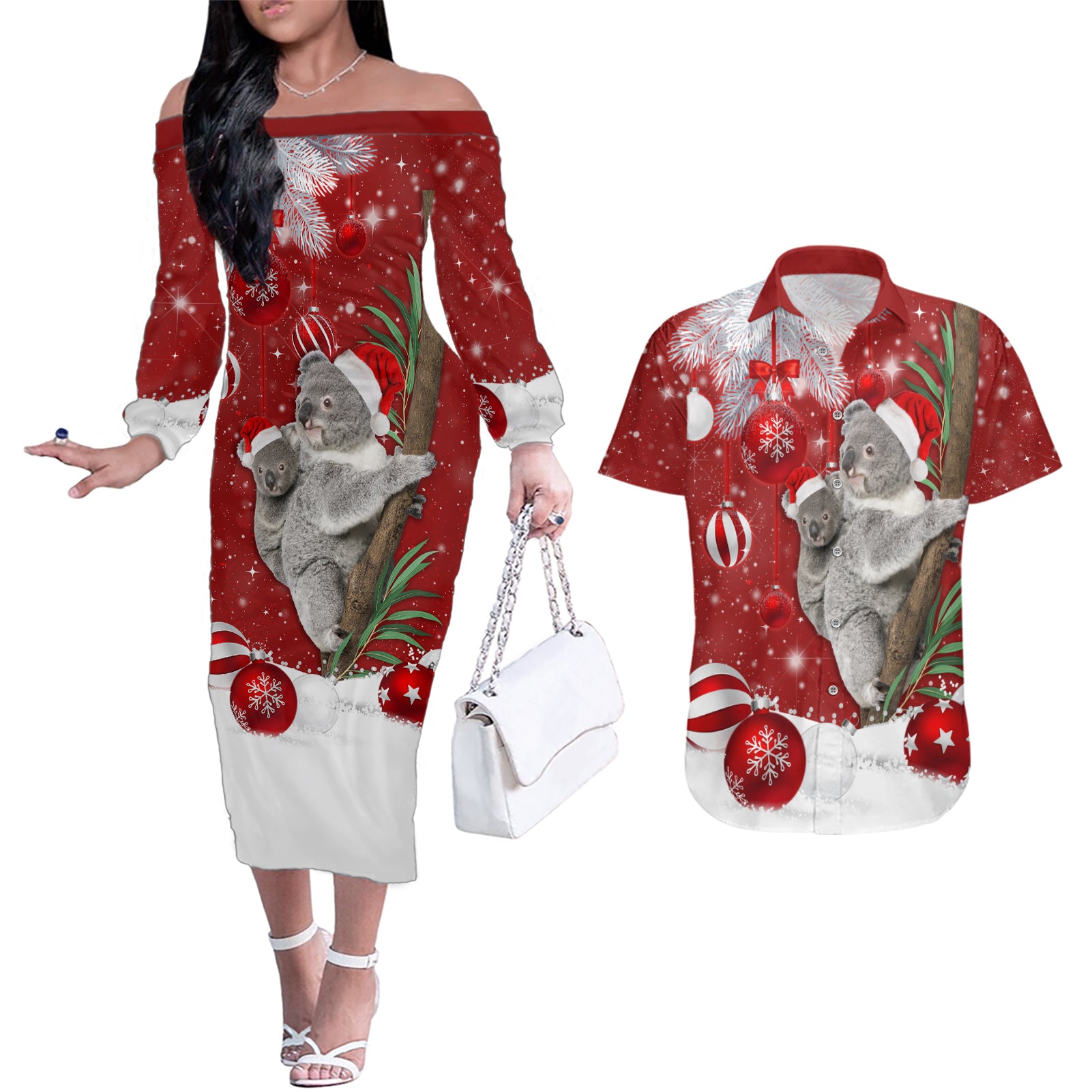 australia-christmas-couples-matching-off-the-shoulder-long-sleeve-dress-and-hawaiian-shirt-santa-koala-ver02